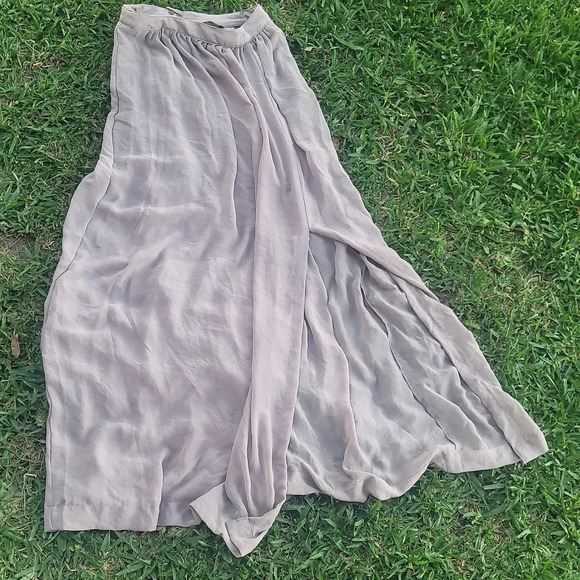 H&M sheer mesh mini maxi slit skirt 2 gray grey taupe - Picture 1 of 4